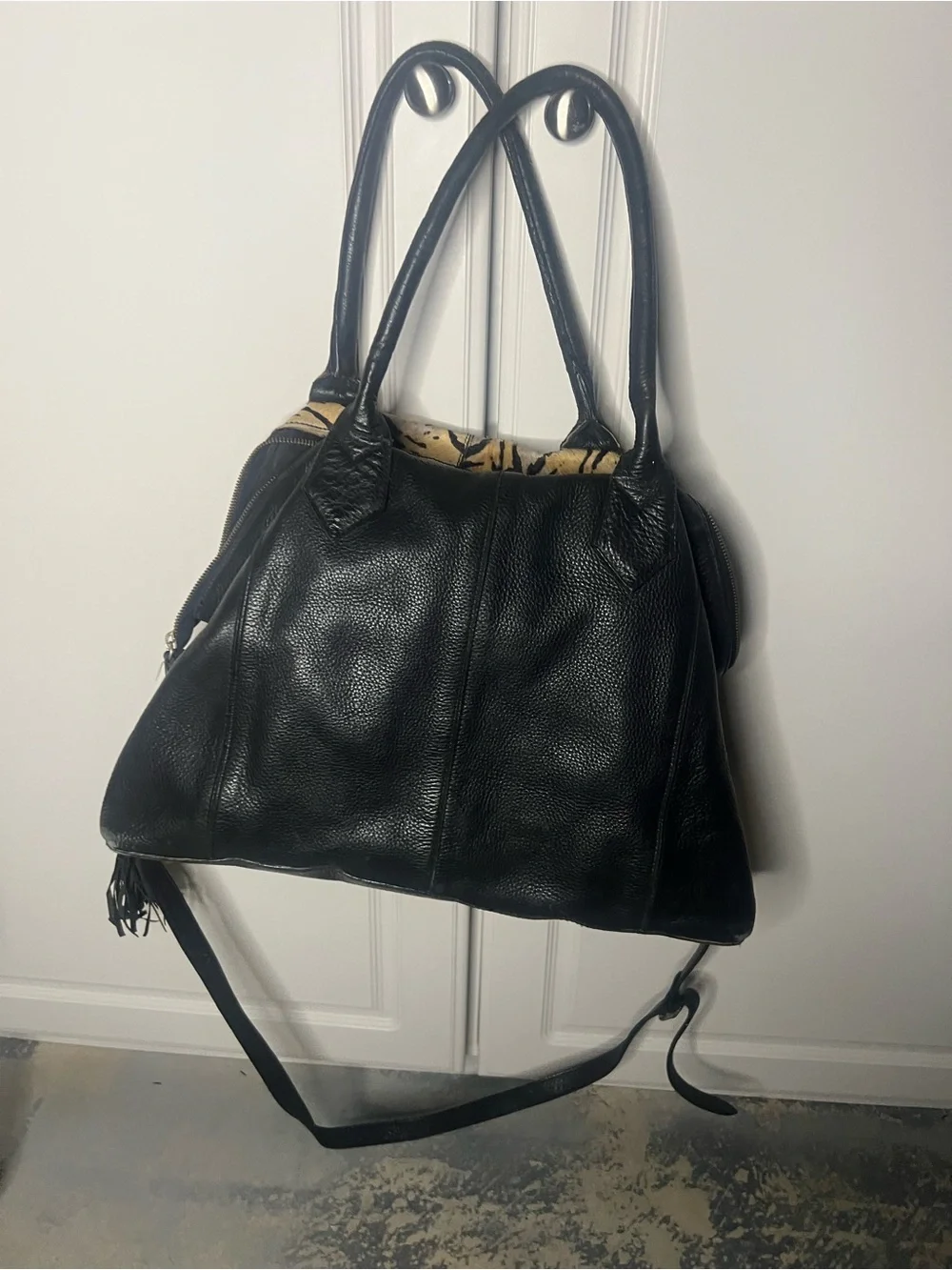 Y2K Shoestock Tiger Calf Hair Leather Satchel Fringe Bag